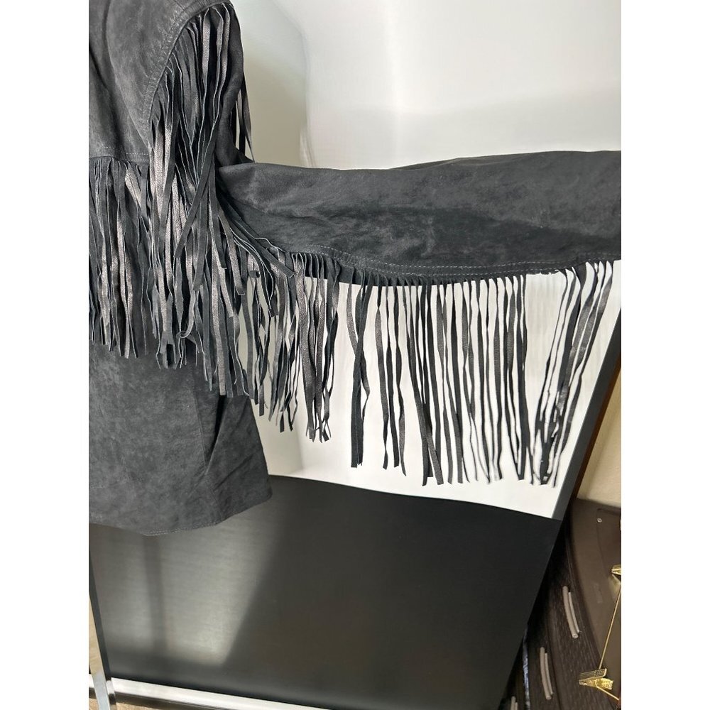 Western Cowgirl Vintage Womens Size Large Fringe Black Suede Jacket 100% Leather - Picture 8 of 11